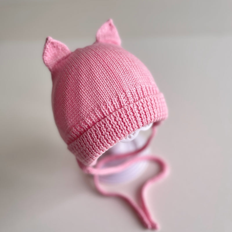 Adīta cepurīte ar austiņām, rozā, 017, BBcollection