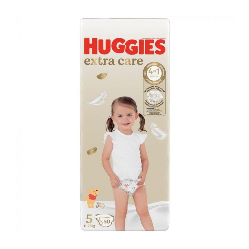 Huggies Extra Care autiņbiksītes, 5. izmērs, bērniem 11-25 kg, iepakojumā 50 gabali.