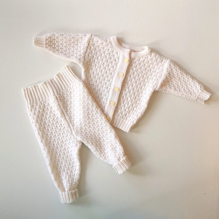 Knitted set - milk white, 0-3 months, BBcollection, 011