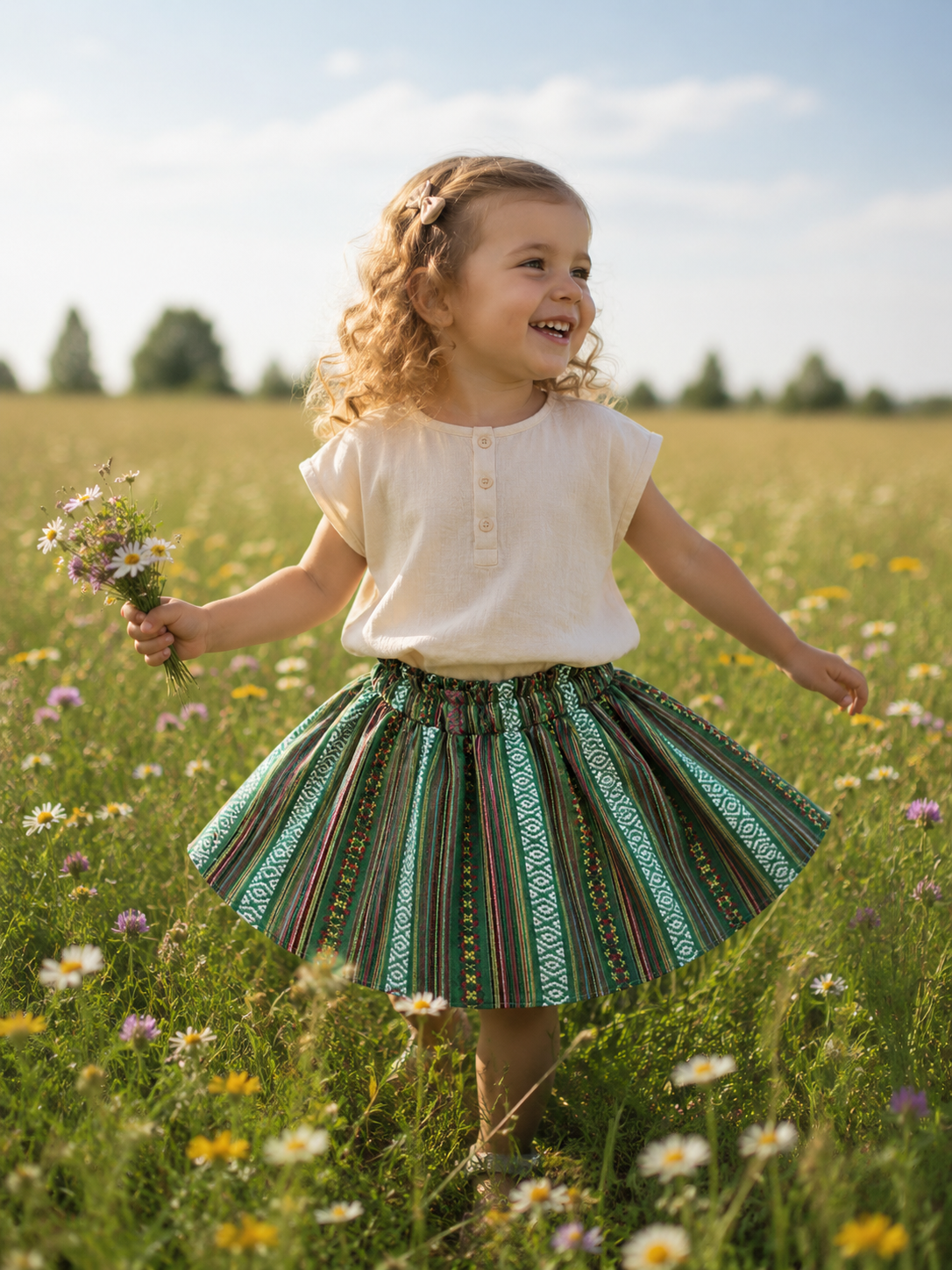 Kupli svārki meitenēm tautiskā stilā - zaļi, BBcollection