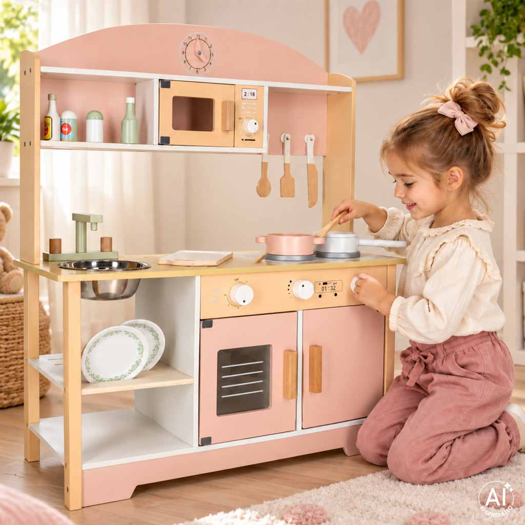 Koka rotaļu virtuve Classic Pink