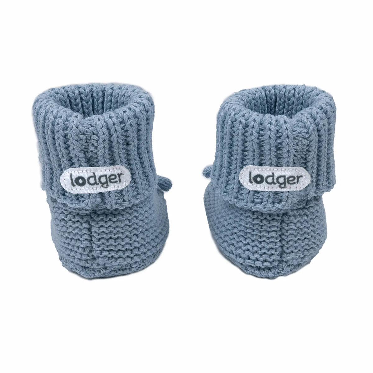 Lodger Slipper knit kokvilnas čībiņas blue fogg krāsā. Redzamas no aizmugures.