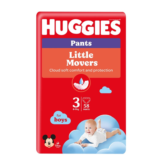 Huggies Boys Pants autiņbiksītes / biksītes Little Movers, 58gab., 3. izmērs