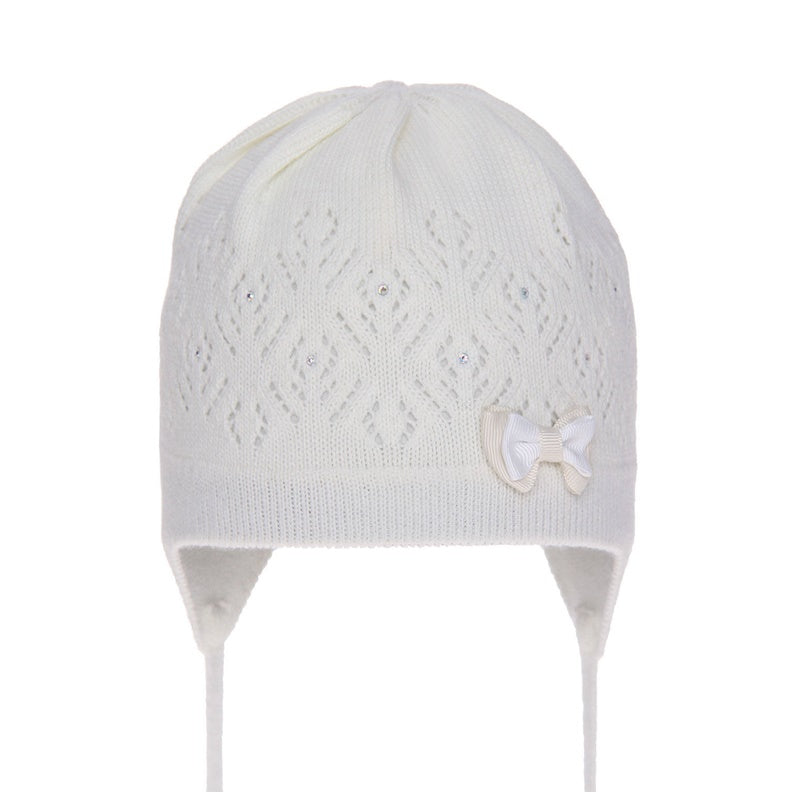 Knitted, tie-on hat, white, 36-38, Agbo, 5034
