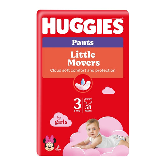 Huggies Girl Pants autiņbiksītes / biksītes Litlle Movers, 58 gab., 3. izmērs