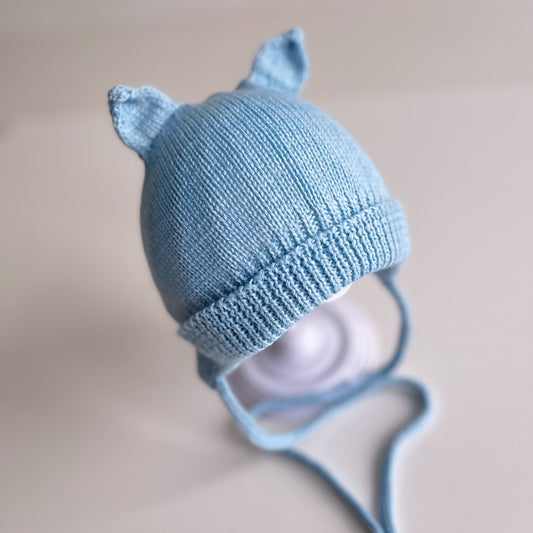 Knitted hat with earflaps, blue, 014, BBcollection