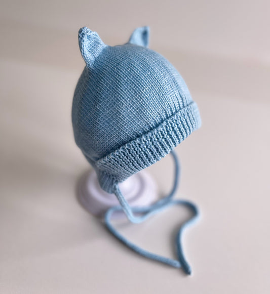 Knitted hat with earflaps, blue, 015, BBcollection