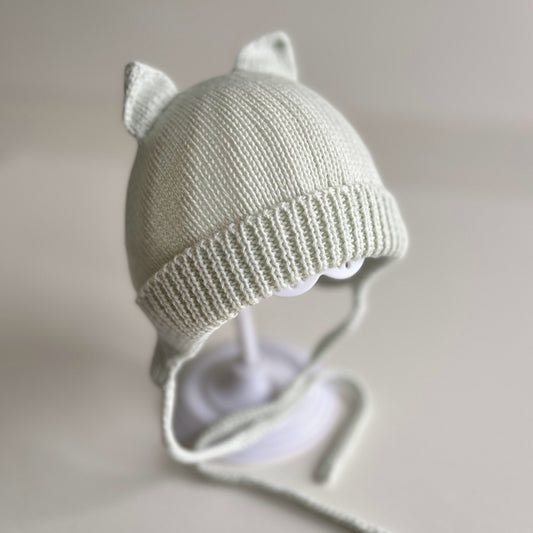 Knitted hat with earflaps, mint, 018, BBcollection