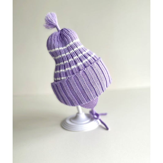 Knitted hat with pompom, lilac, 40-44cm, BBcollection, 131