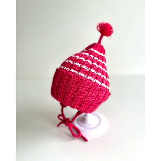 Knitted hat with pompom, raspberry, 40-44cm, BBcollection, 130