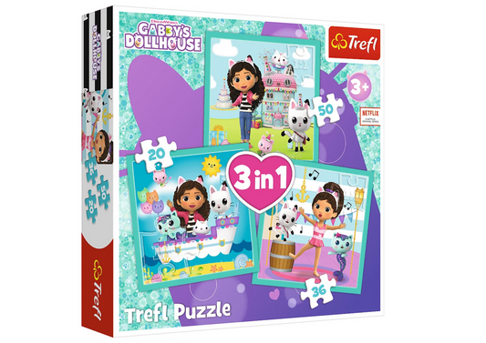 Puzle Gabby's Dollhouse, 3in1., Trefl, 34871