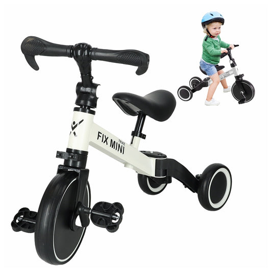 Bērnu trīsritenis, kas ir transformējams, baltā krāsā. Piemērots no 1 gada vecuma.