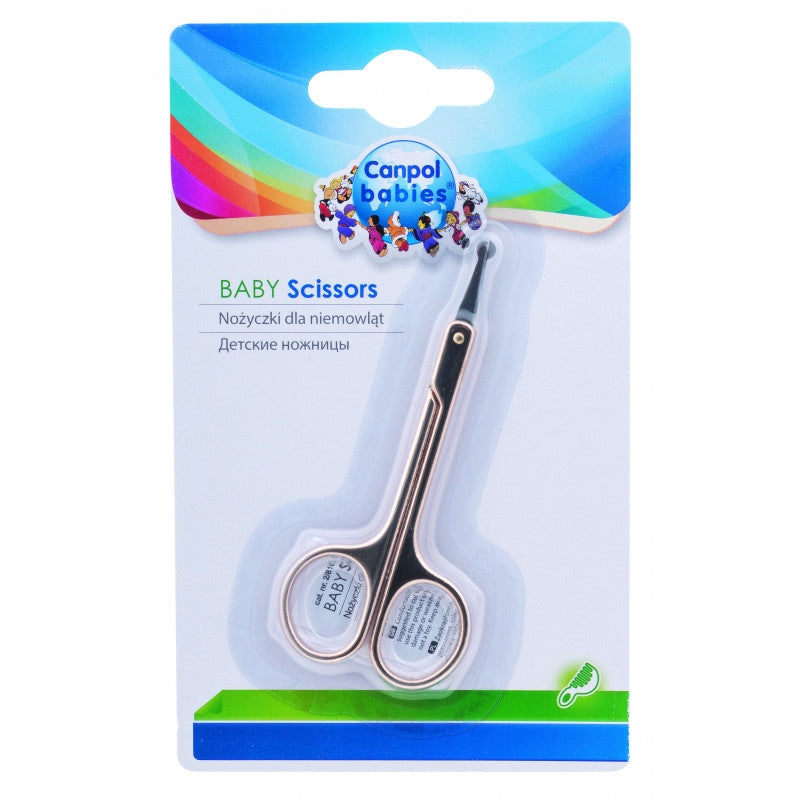 Canpol nagu šķērītes mazuļiem ar noapaļotiem galiem. Redzamas no priekšpuses iepakojumā.