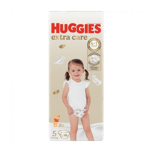 Huggies Extra Care autiņbiksītes, 5. izmērs, bērniem 11-25 kg, iepakojumā 50 gabali.