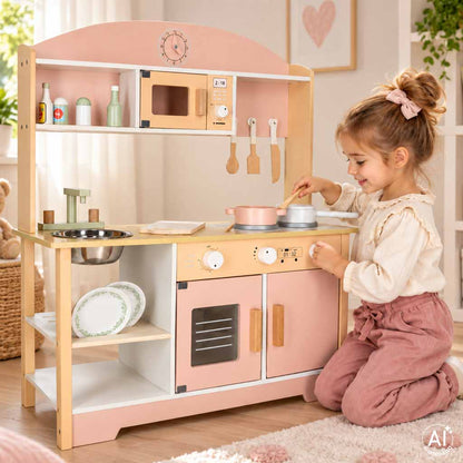 Koka rotaļu virtuve Classic Pink
