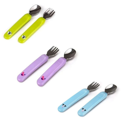 Kidsme Komplekts karotīte+dakšiņa, redzamas visas trīs krāsas.