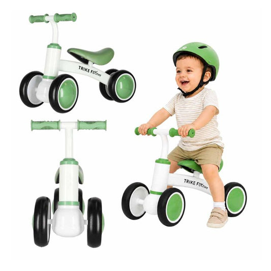 Bērnu pirmais ritenis Trike Fix Tiny V2, baltā un zaļā krāsā.