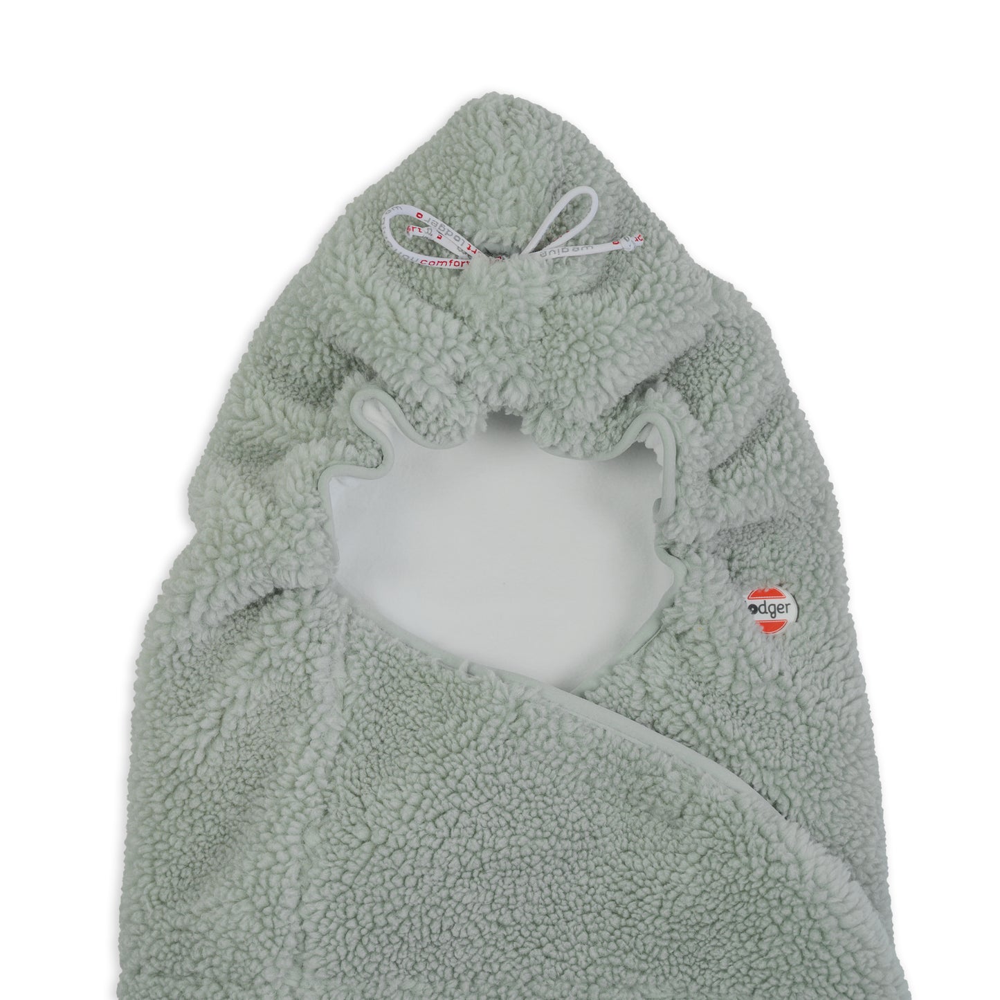Lodger Wrapper Teddy ietinamās sedziņas kapuces daļa tuvplānā