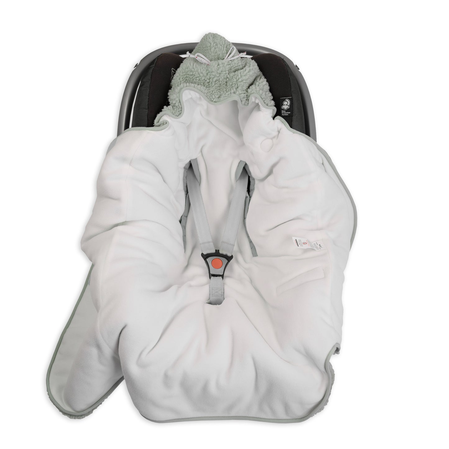 Redzama Lodger Wrapper Teddy ietinamā sedziņa Silk krāsā. Novietota atvērtā veidā autokrēsliņā