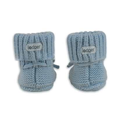 Lodger Slipper Merino vilnas čībiņas blue fogg krāsā. Redzamas no aizmugures.