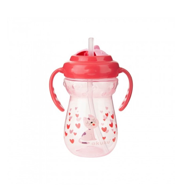 Learning cup with straw, pink. Akuku, A0269