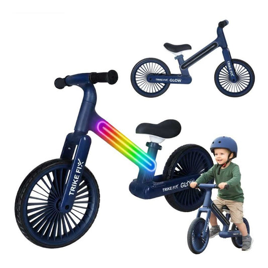 Bērnu līdzsvara velosipēds tumši zilā krāsā ar led apgaismojumu, piemērots no 2 gadu vecuma.