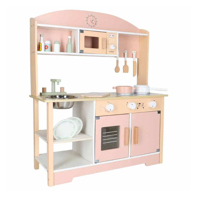 Koka rotaļu virtuve Classic Pink ar aksesuāriem