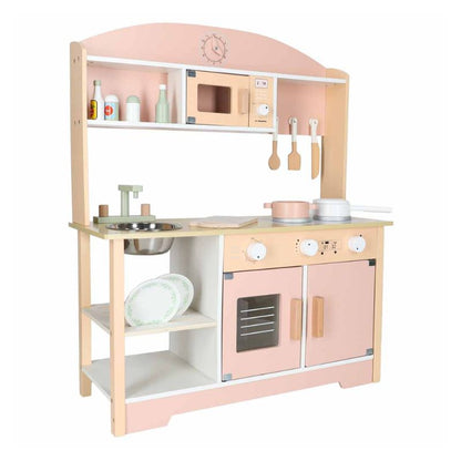 Koka rotaļu virtuve Classic Pink ar aksesuāriem