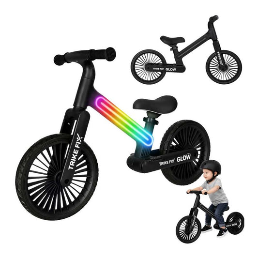 Bērnu līdzsvara velosipēds melnā krāsā ar led apgaismojumu, piemērots no 2 gadu vecuma.
