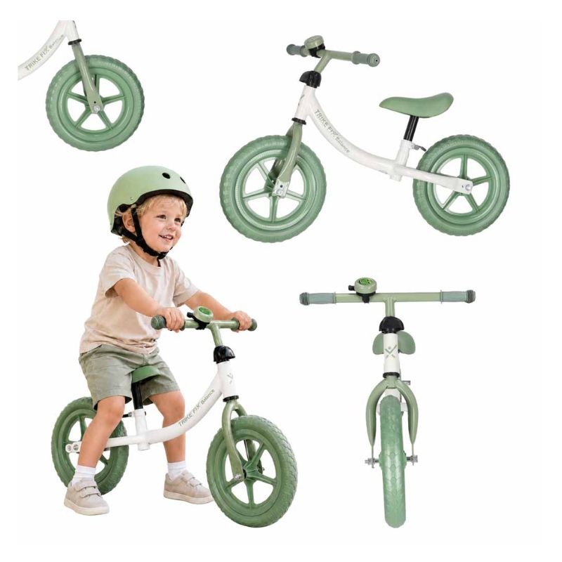 Līdzsvara velosipēds bērniem Trike Fix Balance cross-country, KX2782 baltā krāsā ar zaļiem riteņiem 